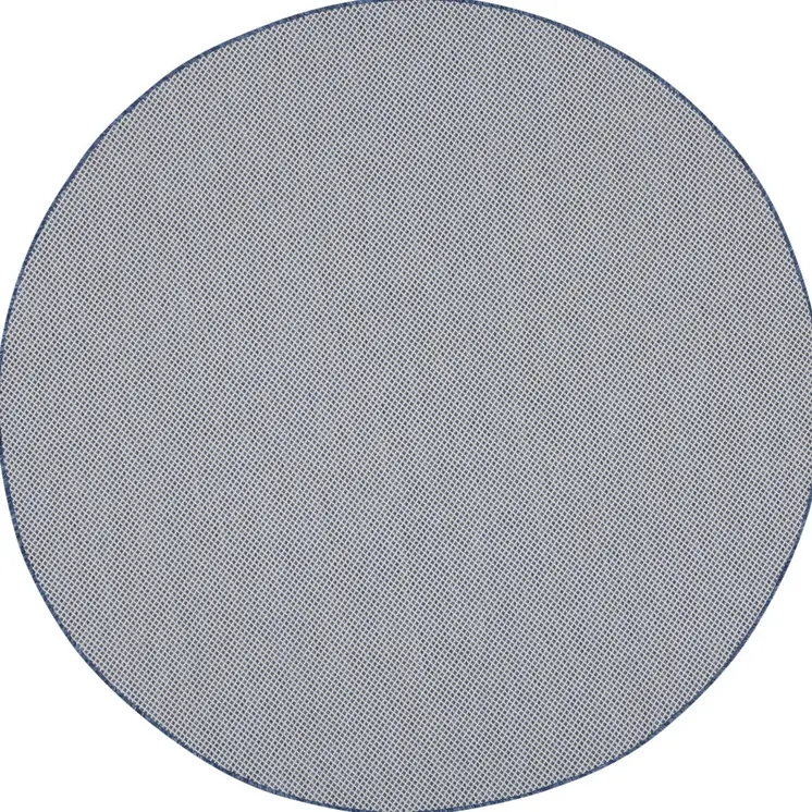 6' Ivory And Blue Round Geometric Indoor Outdoor Area Rug