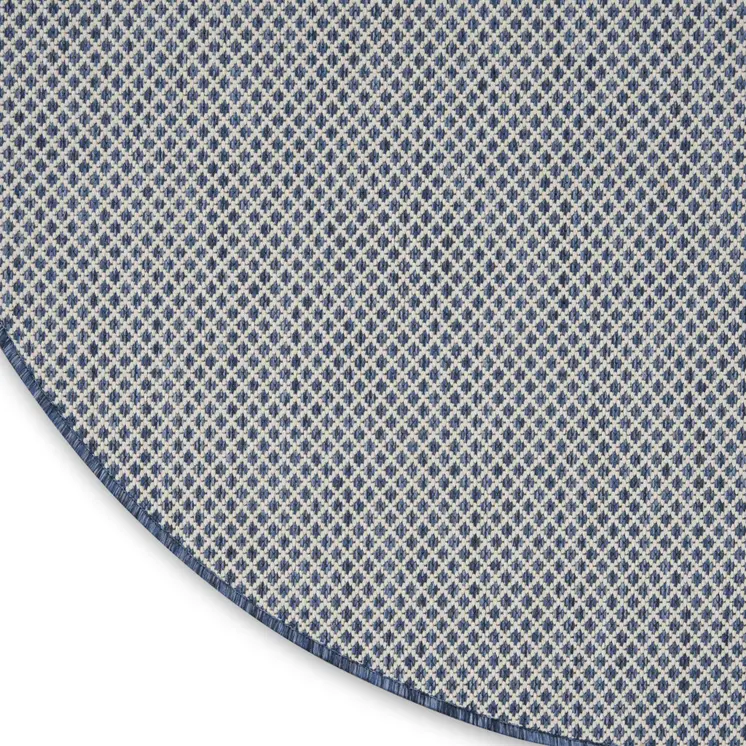 6' Ivory And Blue Round Geometric Indoor Outdoor Area Rug