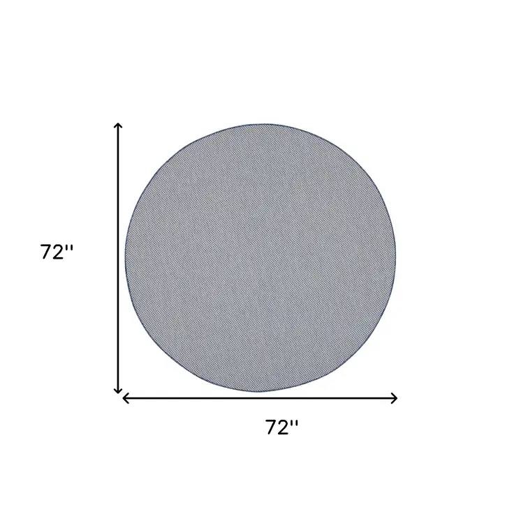 6' Ivory And Blue Round Geometric Indoor Outdoor Area Rug