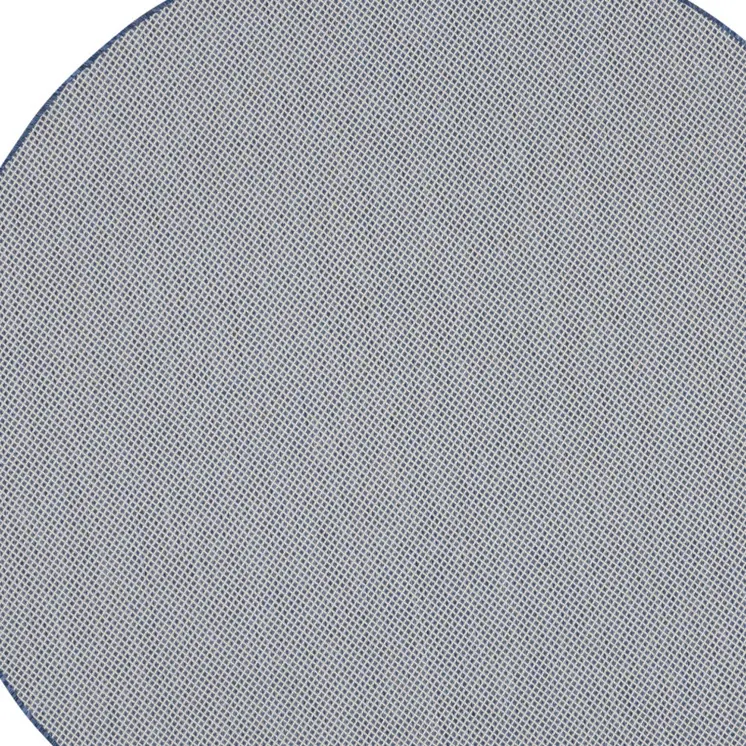 6' Ivory And Blue Round Geometric Indoor Outdoor Area Rug