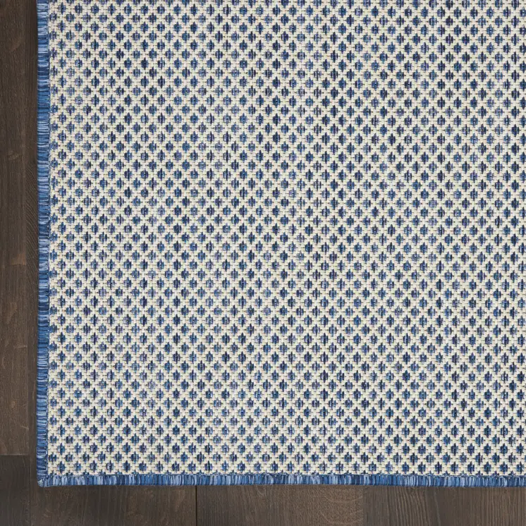 6' Ivory And Blue Square Geometric Indoor Outdoor Area Rug