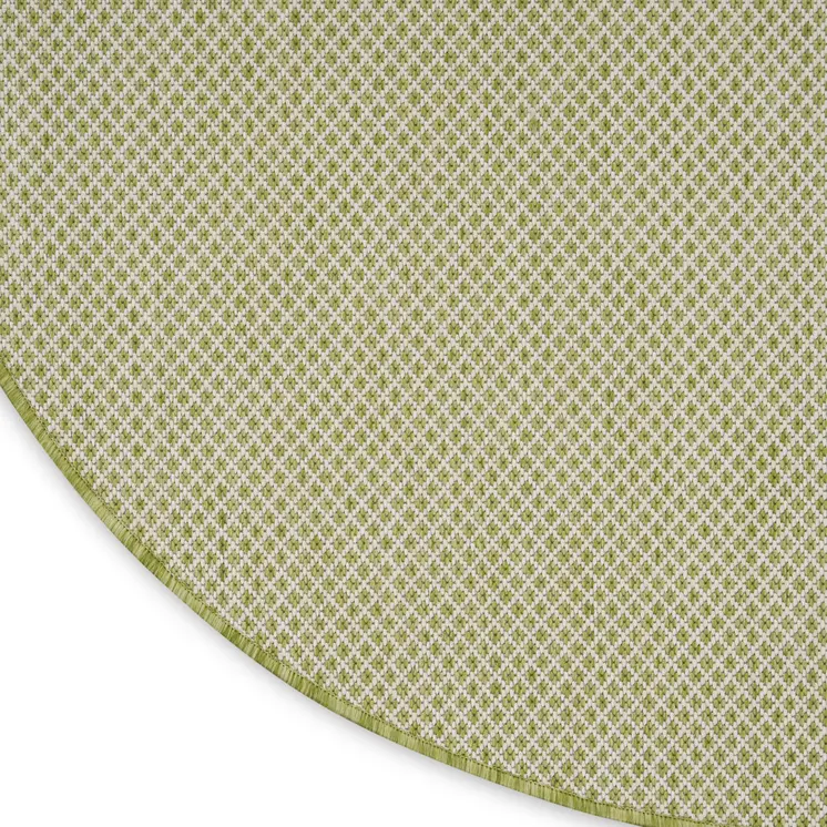 6' Ivory And Green Round Geometric Indoor Outdoor Area Rug