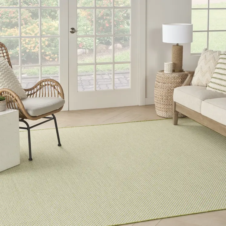 6' Ivory And Green Square Geometric Indoor Outdoor Area Rug
