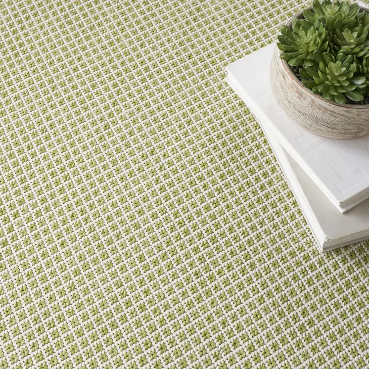6' Ivory And Green Square Geometric Indoor Outdoor Area Rug
