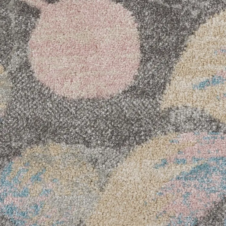 5' Beige Gray And Blue Botanical Leaves Round Rug
