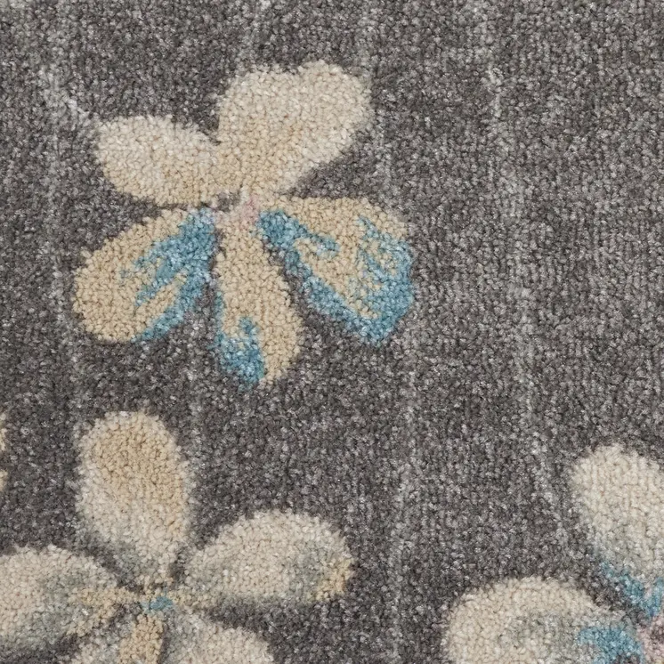 5' Beige And Gray Floral Round Rug