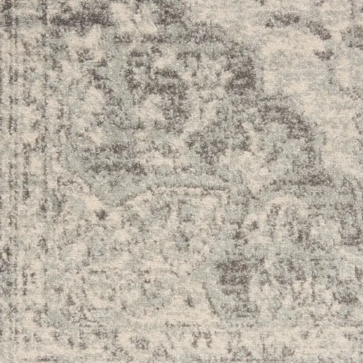 5' Ivory And Gray Floral Medallion Distressed Round Rug