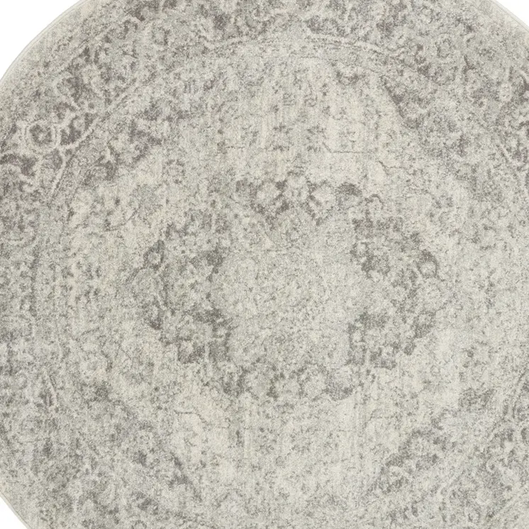 5' Ivory And Gray Floral Medallion Distressed Round Rug