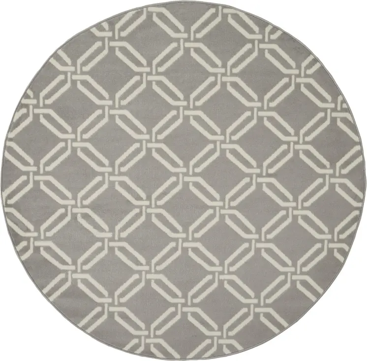 5' Gray and Beige Trellis Round Rug