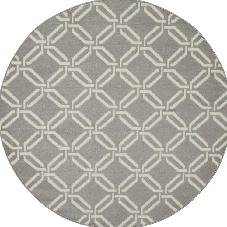 5' Gray and Beige Trellis Round Rug