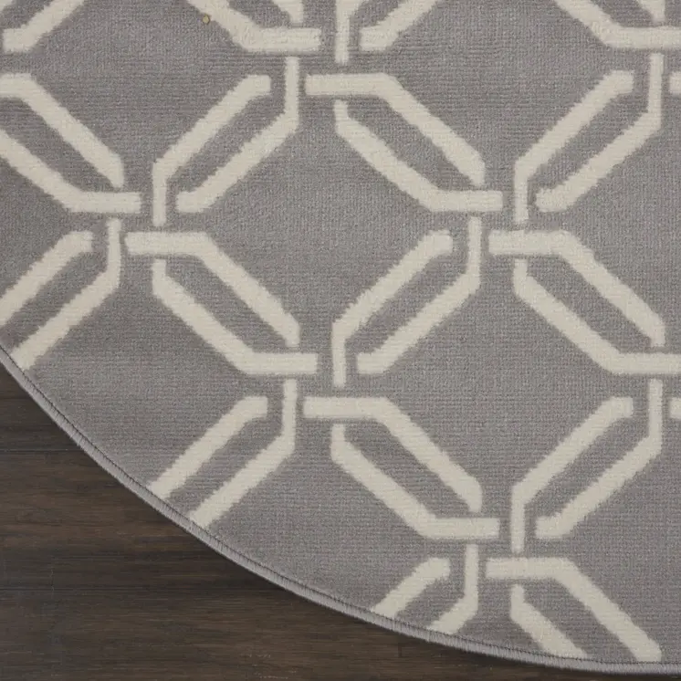 5' Gray and Beige Trellis Round Rug