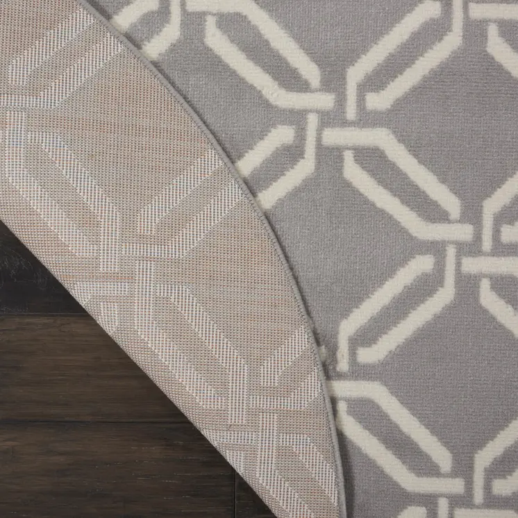 5' Gray and Beige Trellis Round Rug