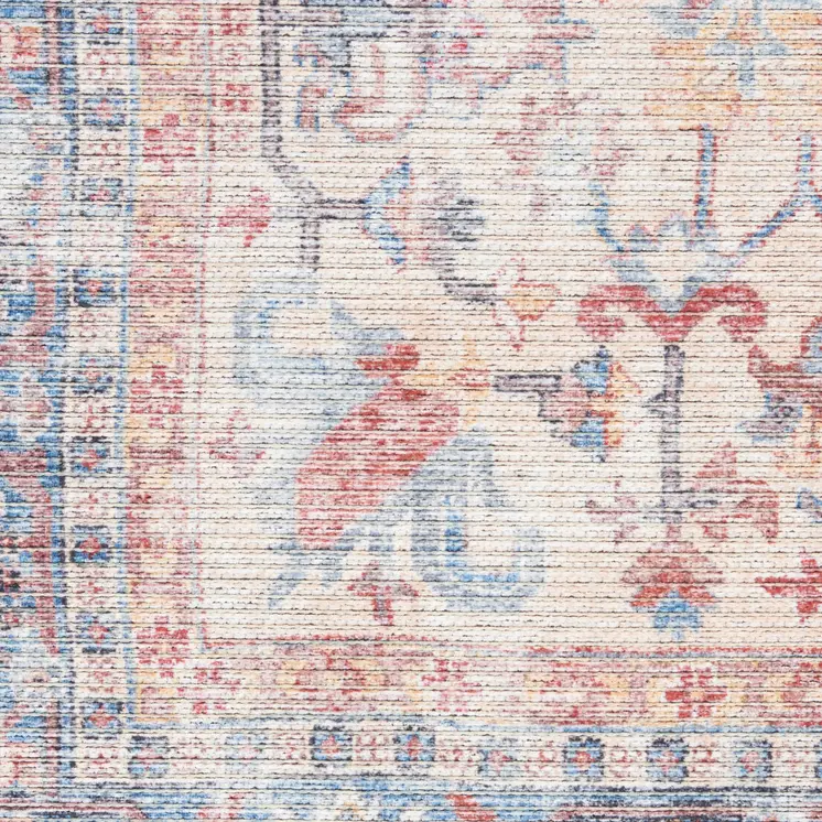 5' Blue and Purple Round Floral Power Loom Distressed Area Rug