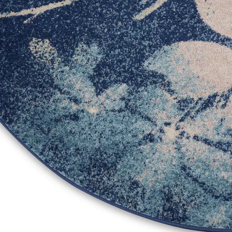 5' Navy Blue and Ivory Floral Round Rug