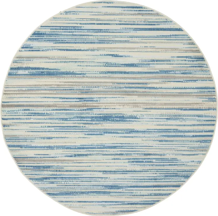 5' Ivory Blue and Gray Abstract Round Rug