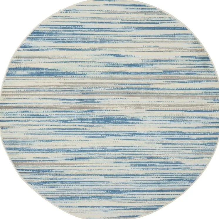 5' Ivory Blue and Gray Abstract Round Rug
