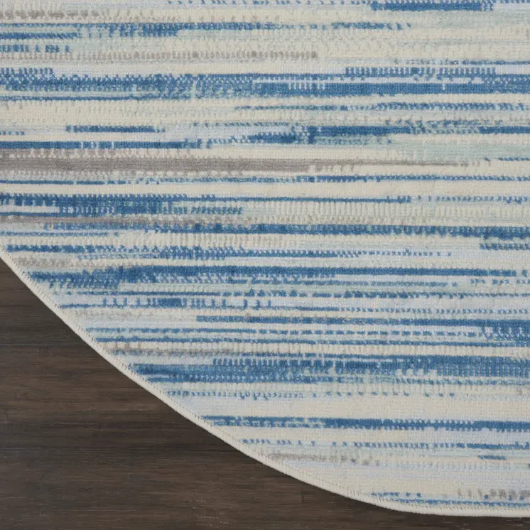 5' Ivory Blue and Gray Abstract Round Rug