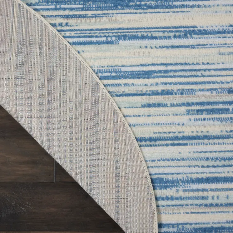 5' Ivory Blue and Gray Abstract Round Rug