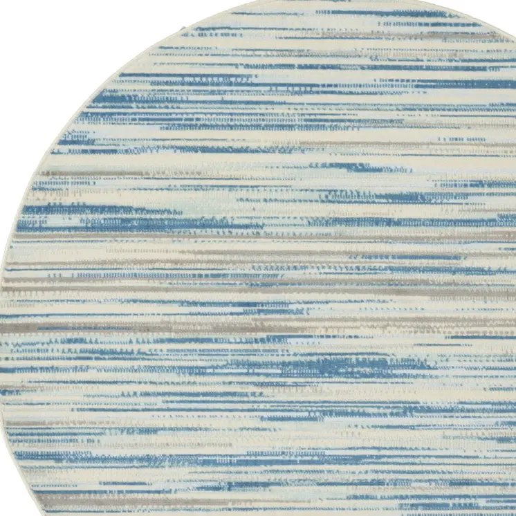 5' Ivory Blue and Gray Abstract Round Rug