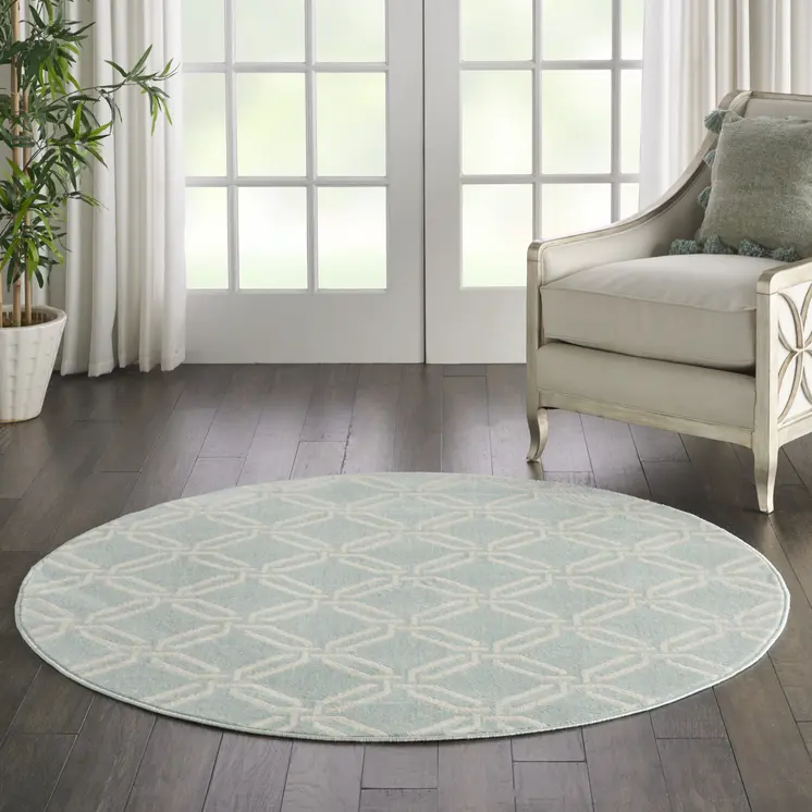 5' Beige and Green Trellis Round Rug