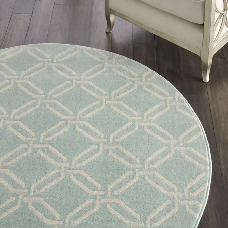 5' Beige and Green Trellis Round Rug