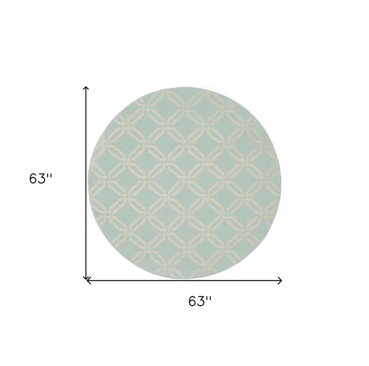 5' Beige and Green Trellis Round Rug