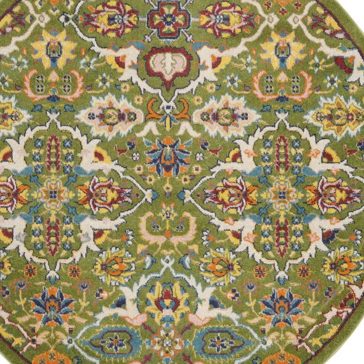 5' Green Yellow Blue and Red Round Floral Power Loom Area Rug