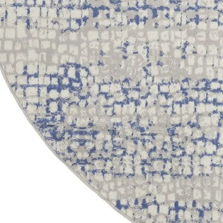 5' Ivory Blue and Gray Abstract Round Rug