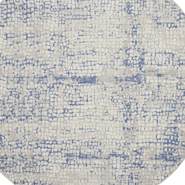 5' Ivory Blue and Gray Abstract Round Rug