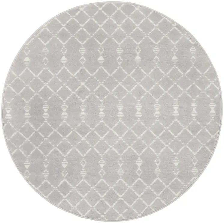 5' Gray and Ivory Geometric Round Rug