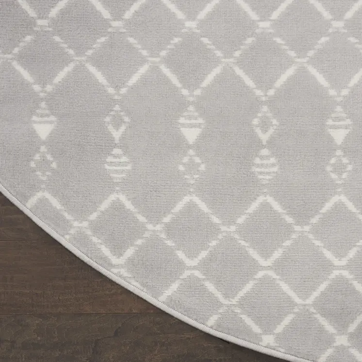 5' Gray and Ivory Geometric Round Rug