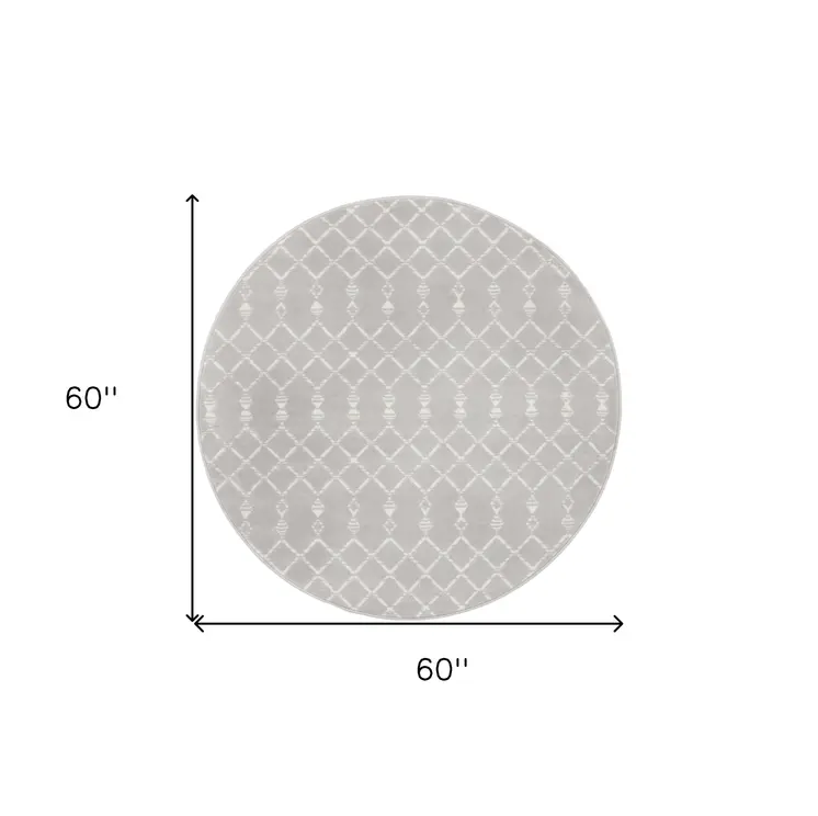 5' Gray and Ivory Geometric Round Rug