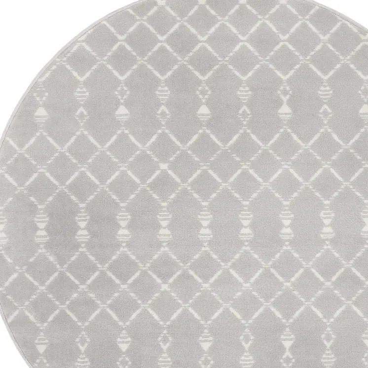 5' Gray and Ivory Geometric Round Rug