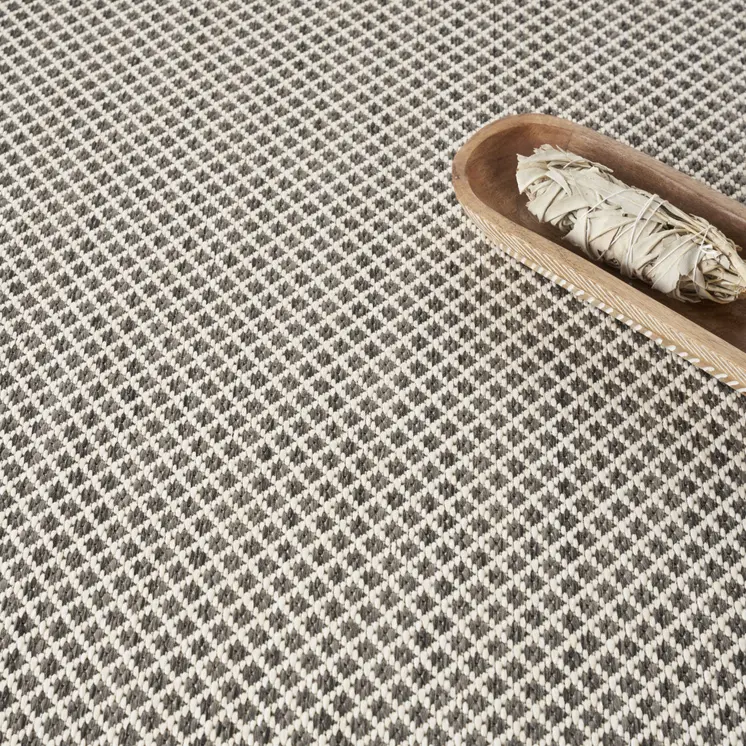 5' Ivory And Charcoal Round Geometric Indoor Outdoor Area Rug