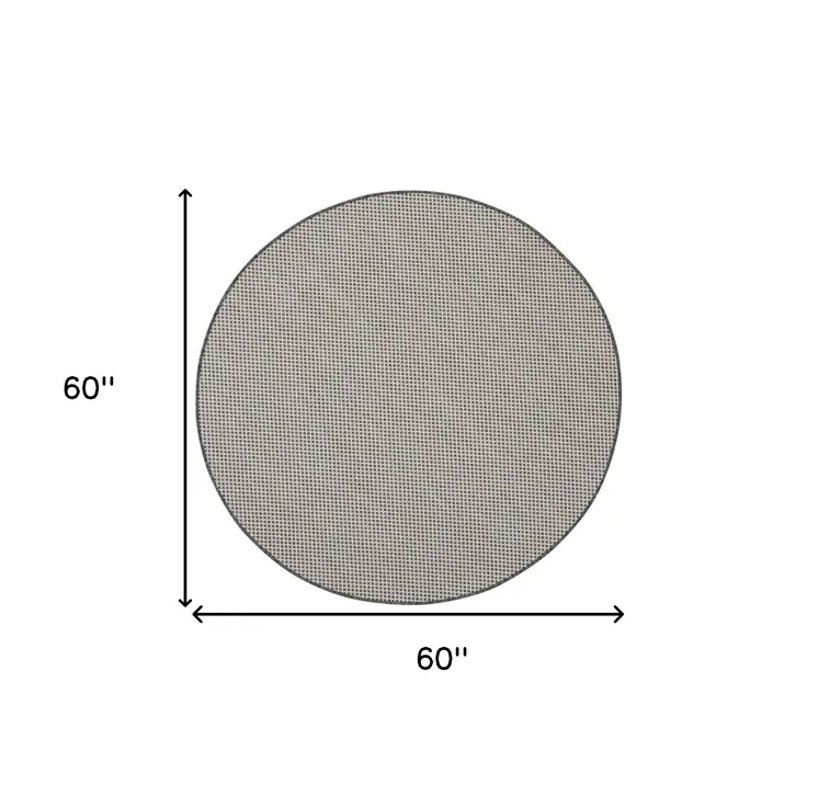 5' Ivory And Charcoal Round Geometric Indoor Outdoor Area Rug