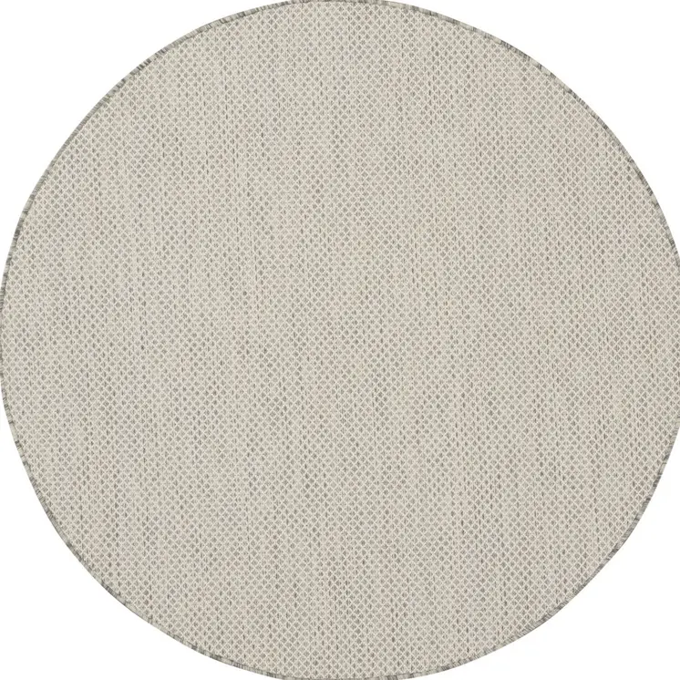 5' Ivory And Silver Round Geometric Indoor Outdoor Area Rug