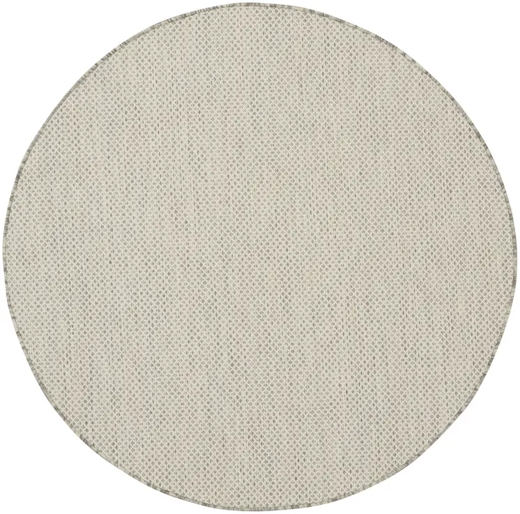 5' Ivory And Silver Round Geometric Indoor Outdoor Area Rug