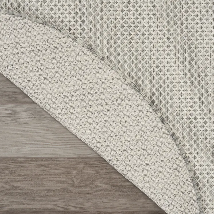 5' Ivory And Silver Round Geometric Indoor Outdoor Area Rug