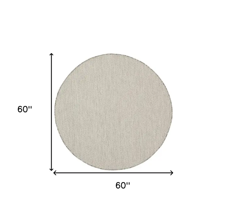 5' Ivory And Silver Round Geometric Indoor Outdoor Area Rug