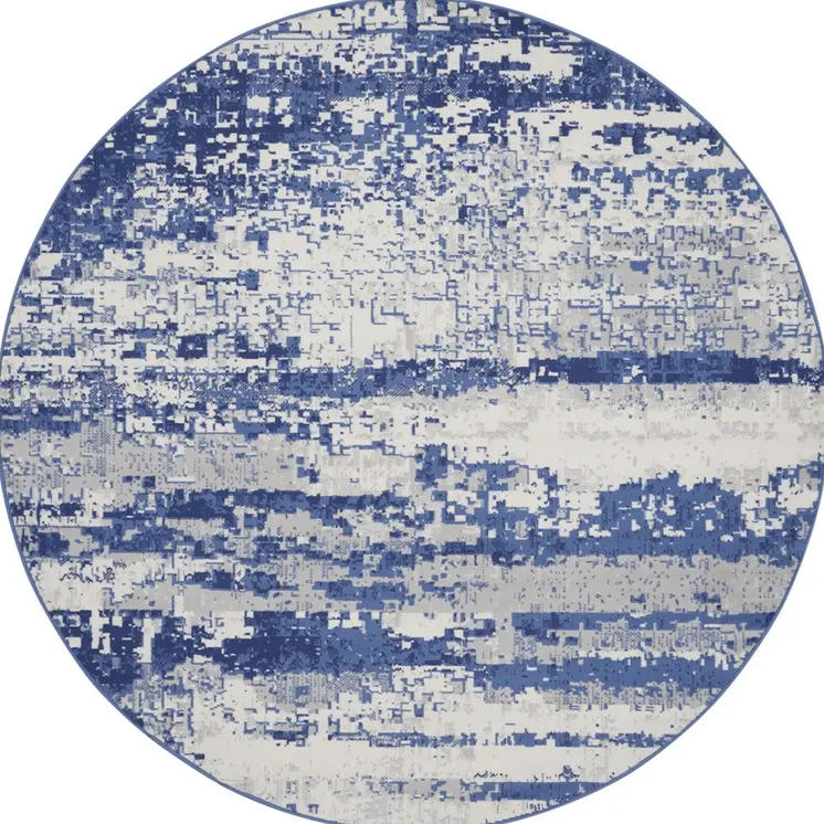 5' Ivory and Navy Blue Abstract Round Rug