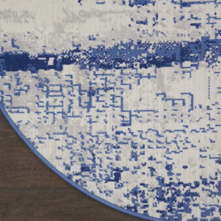 5' Ivory and Navy Blue Abstract Round Rug