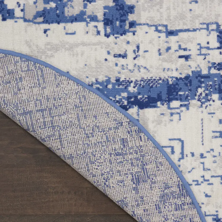 5' Ivory and Navy Blue Abstract Round Rug