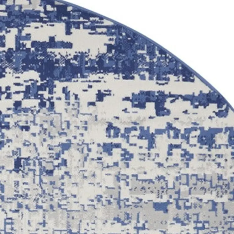 5' Ivory and Navy Blue Abstract Round Rug