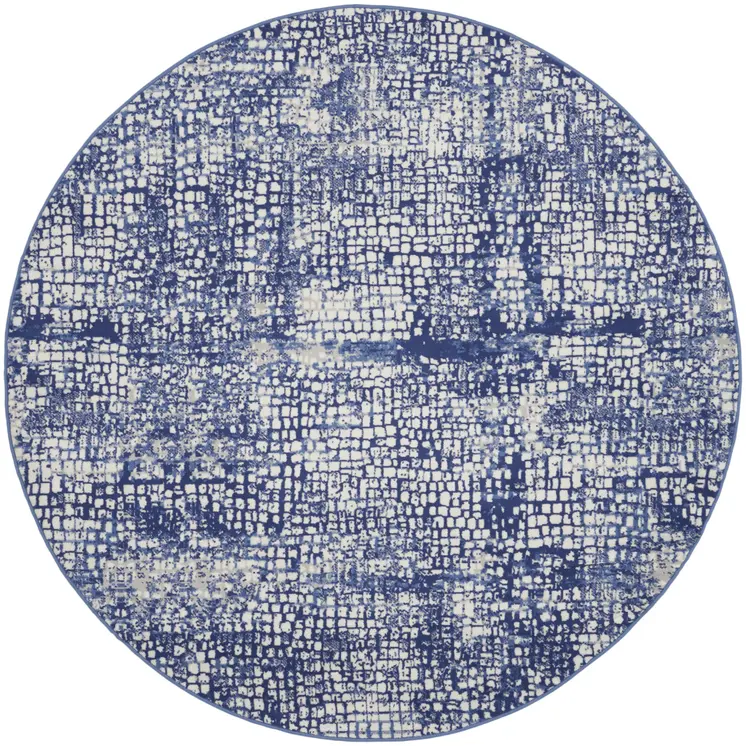 5' Ivory and Navy Blue Abstract Round Rug