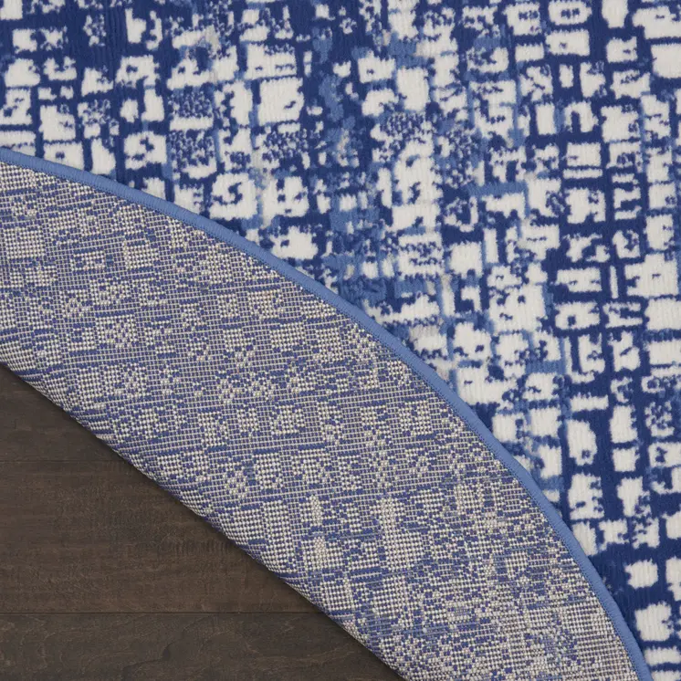 5' Ivory and Navy Blue Abstract Round Rug