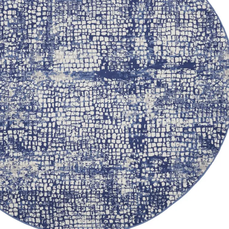 5' Ivory and Navy Blue Abstract Round Rug
