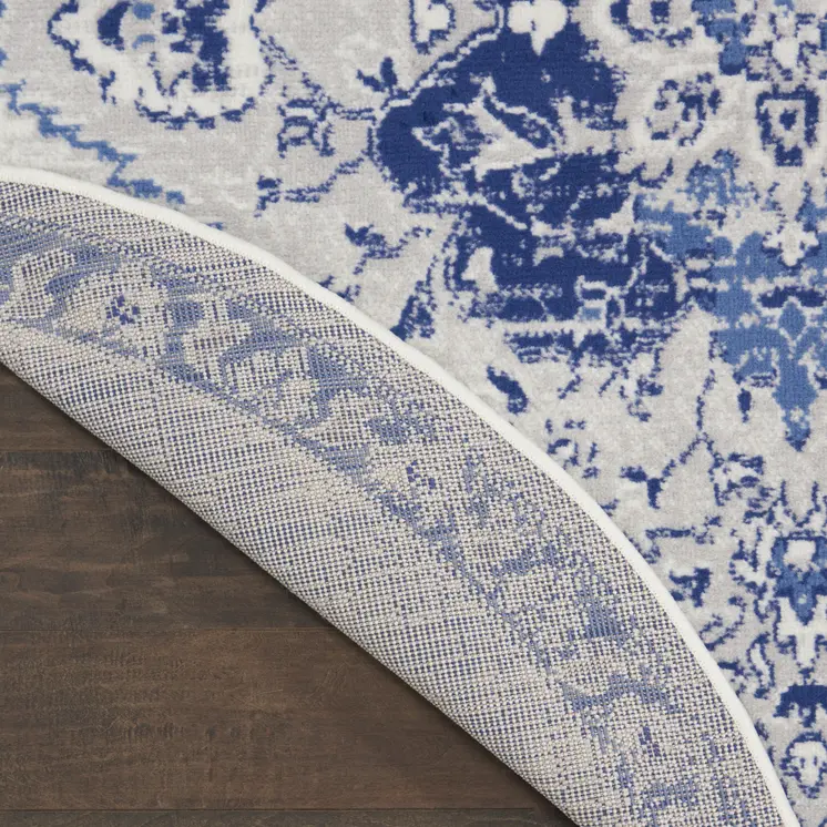 5' Ivory and Blue Floral Medallion Round Rug