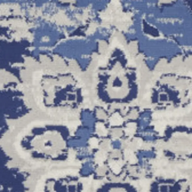 5' Ivory and Blue Floral Medallion Round Rug