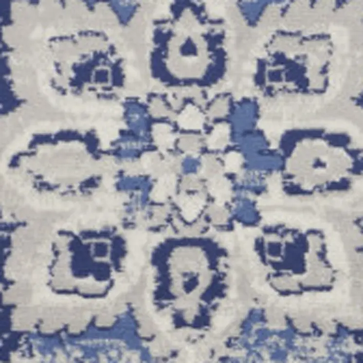 5' Ivory and Blue Floral Medallion Round Rug