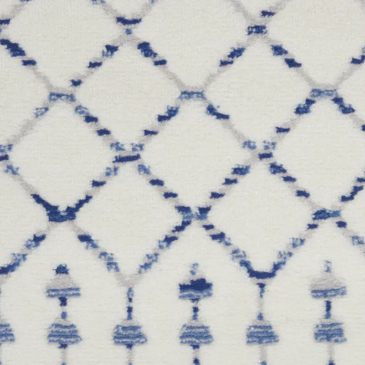 5' Ivory and Blue Geometric Round Rug